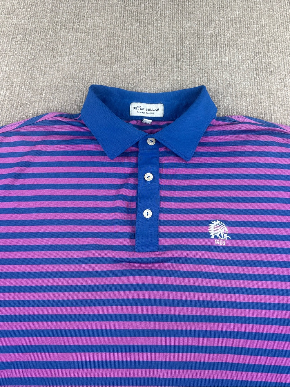 Peter Millar Summer Comfort Polo Mens Large Purple Stripe Shirt Performance Golf